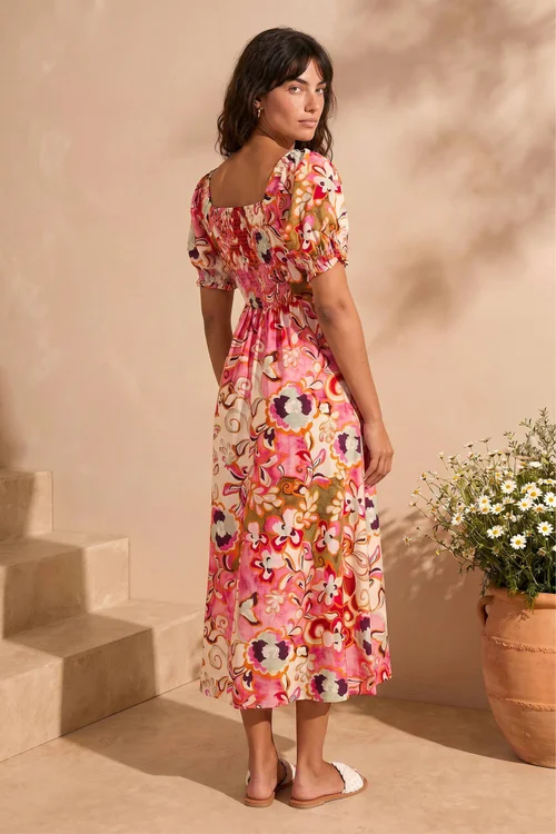 Roman Pink Floral Print Tie Front Midi Dress - 16 Image 3