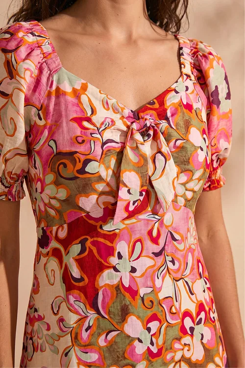 Roman Pink Floral Print Tie Front Midi Dress - 16 Image 4