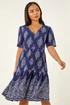 Roman Navy Petite Border Print Tiered Dress - 18 Image 1