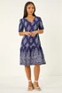 Roman Navy Petite Border Print Tiered Dress - 18 Image 2