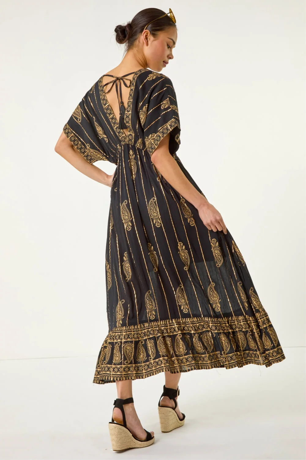 Roman Black Petite Foil Print Boho Maxi Dress - 12 Image 3