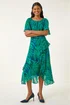 Roman Teal Leaf Print Chiffon Frill Midi Dress - 20 Image 2