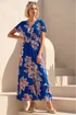 Roman Blue Leaf Print Shirred Maxi Dress - 16 Image 2