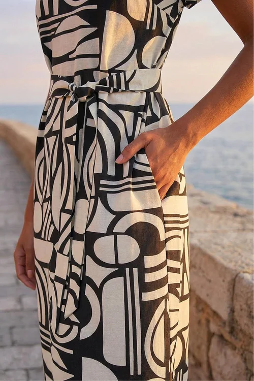 Roman Ivory Geometric Textured Midi Dress - 18 Image 4