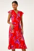 Roman Red Floral Print Ruffle Wrap Front Midi Dress - 14 Image 2