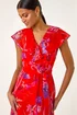 Roman Red Floral Print Ruffle Wrap Front Midi Dress - 14 Image 4