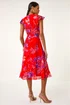 Roman Red Floral Print Ruffle Wrap Front Midi Dress - 14 Image 3