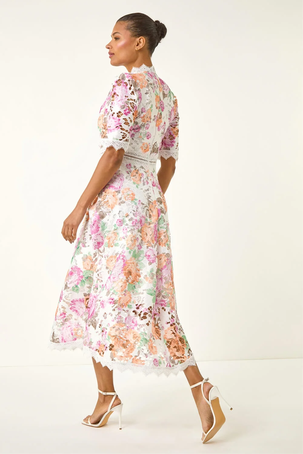 Roman White Floral Lace Midi Dress - 16 Image 3