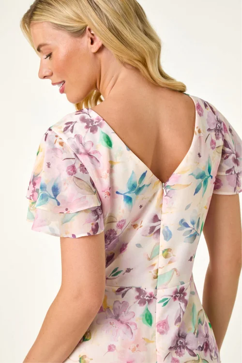 Roman Pink Petite Floral Double Frill Dress - 18 Image 4