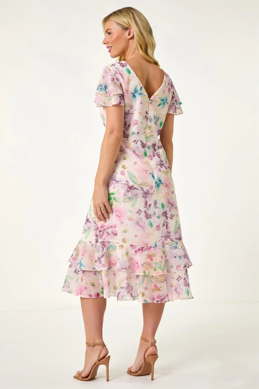 Roman Pink Petite Floral Double Frill Dress - 18 Image 3