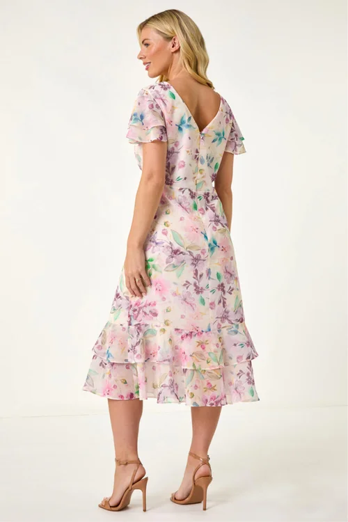 Roman Pink Petite Floral Double Frill Dress - 18 Image 3