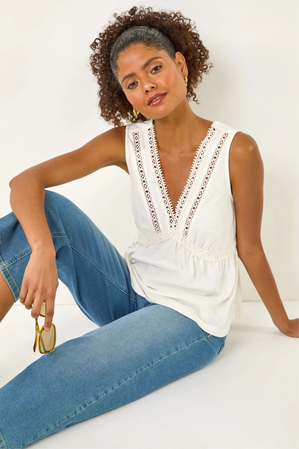 Dusk Ivory Trim Detail V-Neck Top - 16 Image 1