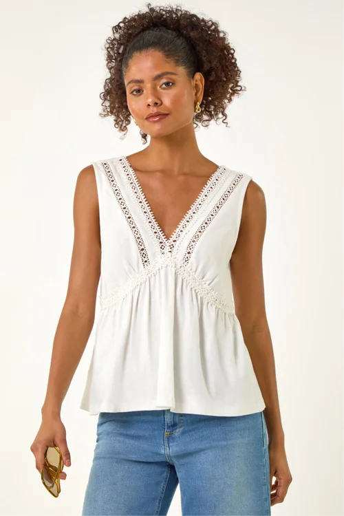 Dusk Ivory Trim Detail V-Neck Top - 16 Image 4