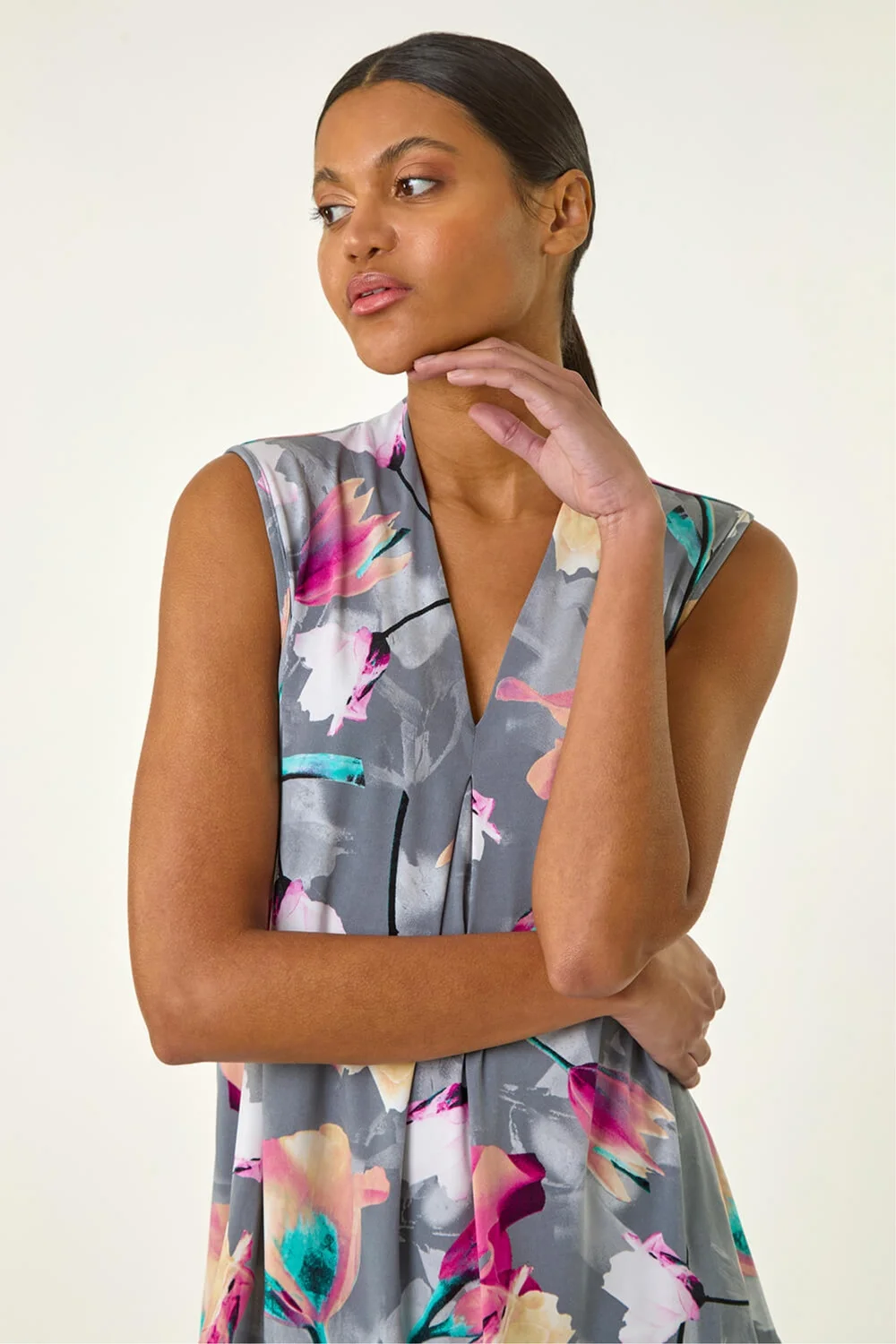 Roman Pink Floral Print Pleat Front Vest - 20 Image 4