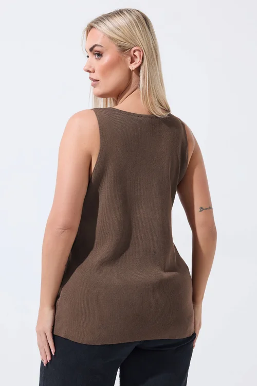 Yours Limited Curve Chocolate Brown Knitted Waistcoat - 20 Image 4
