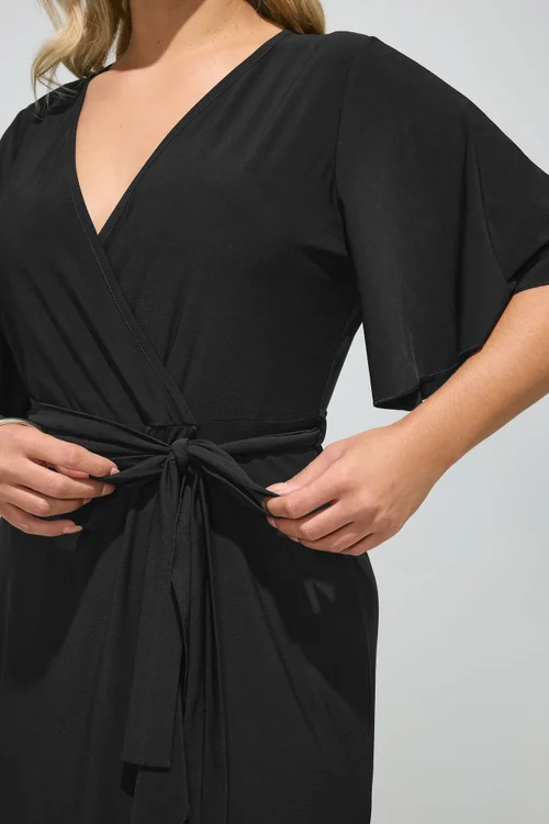 Yours London Curve Black Ruffle Hem Wrap Dress - 30-32 Image 4