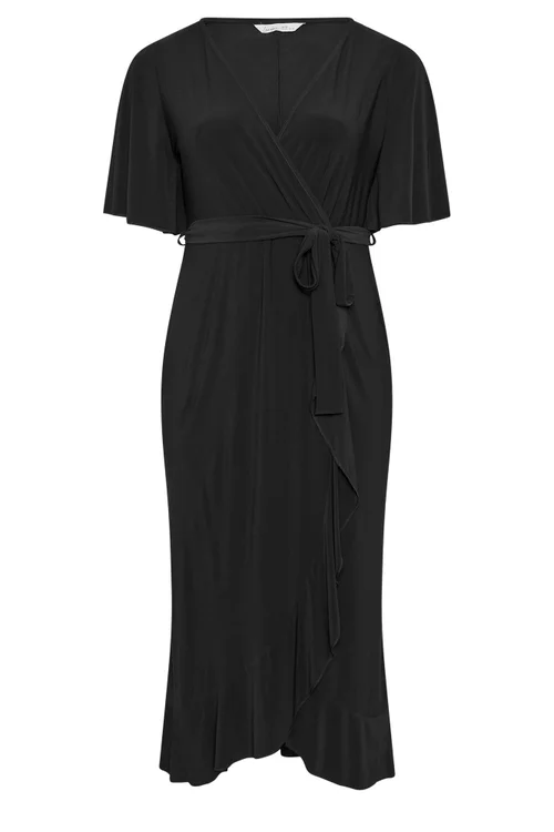 Yours London Curve Black Ruffle Hem Wrap Dress - 30-32 Image 5