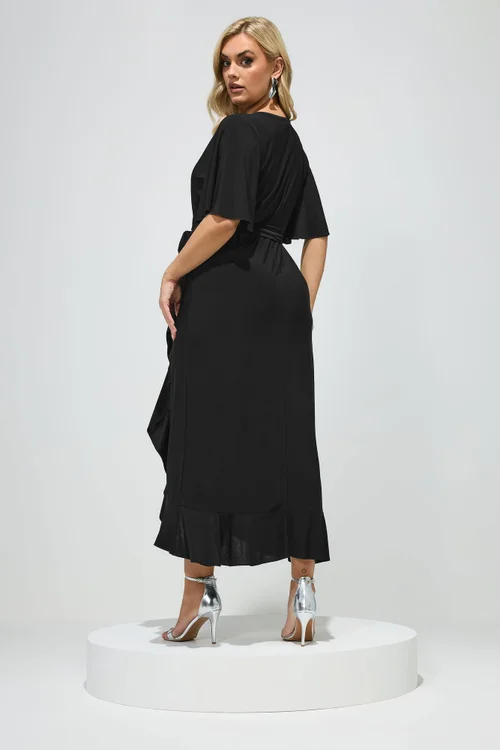 Yours London Curve Black Ruffle Hem Wrap Dress - 30-32 Image 3