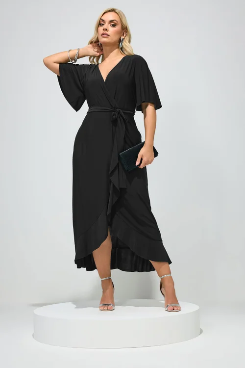 Yours London Curve Black Ruffle Hem Wrap Dress - 30-32 Image 1