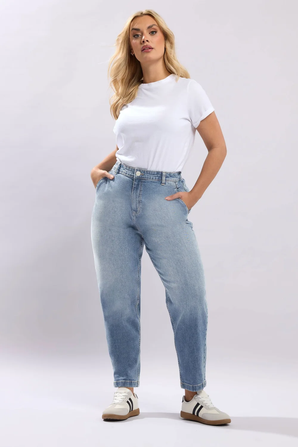 Yours Curve Light Blue Barrel Leg Jeans - 18 Image 1