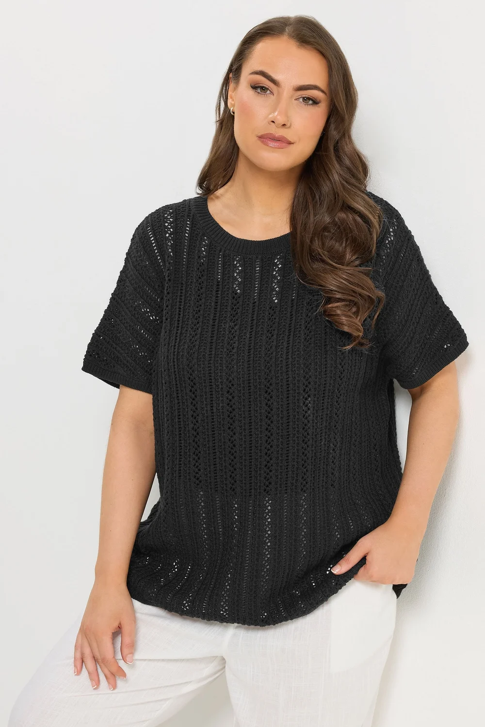 Yours Curve Black Boxy Knitted Top - 30-32 Image 1