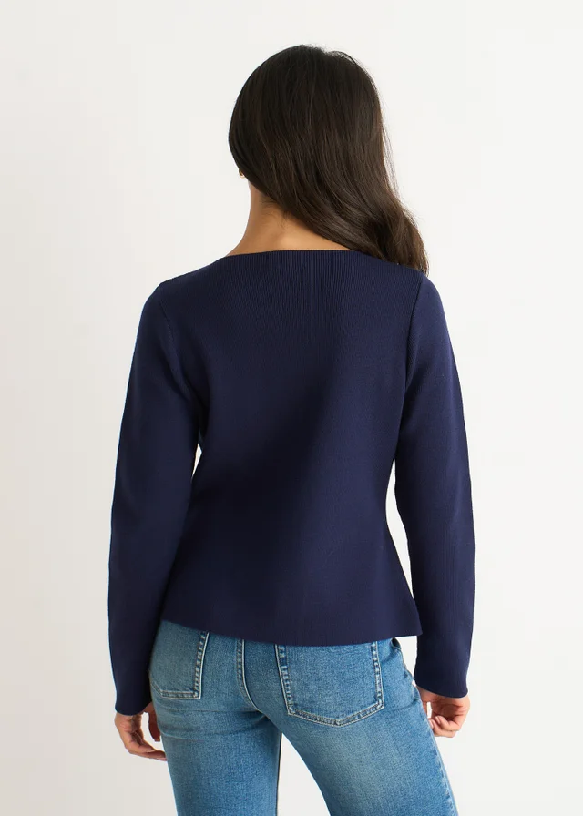 Gini London Navy Button Front Compact Knit Cardigan