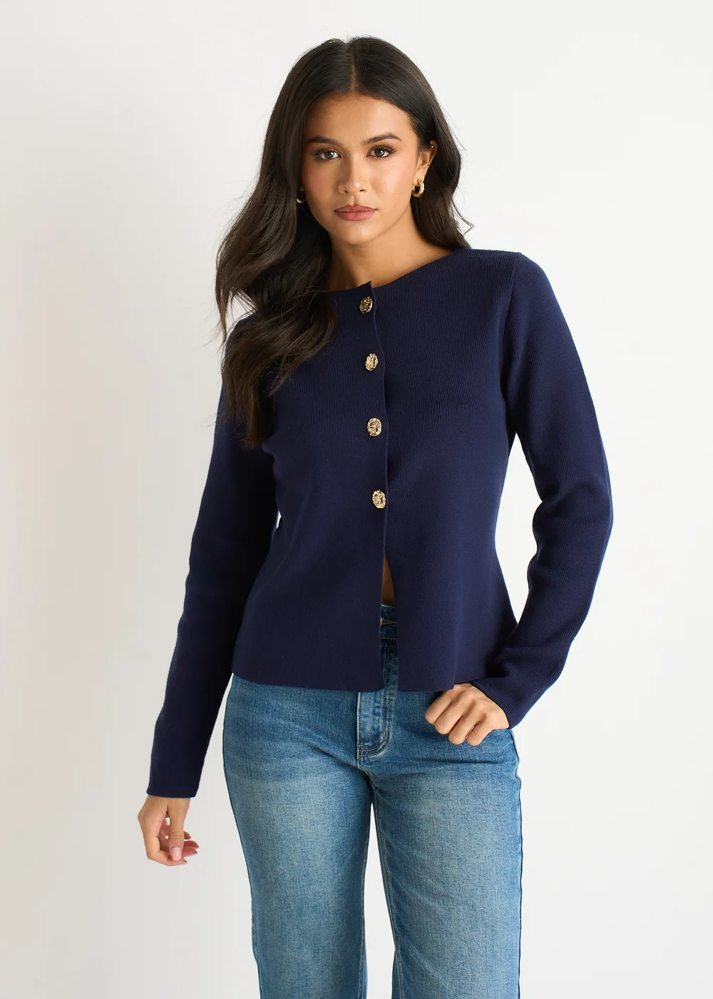 Gini London Navy Button Front Compact Knit Cardigan - M/L Image 3