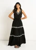 Gini London Black Floral Embroidery Tiered Maxi Dress - 10 Image 1