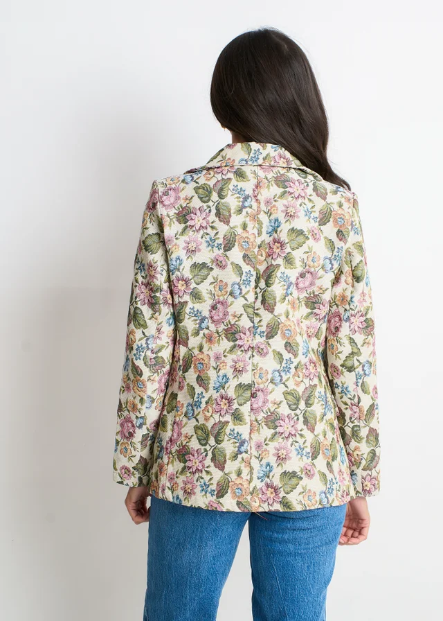 Gini London Beige Floral Jacquard Tailored Jacket