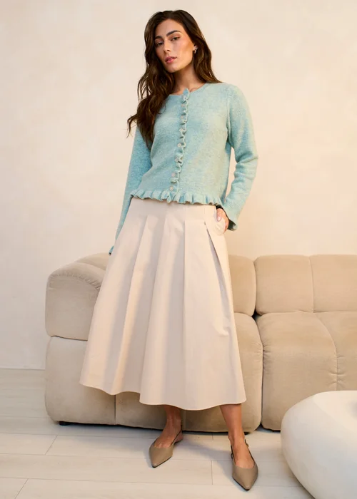 Gini London Green Long Sleeve Ruffle Front Cardigan - L/XL Image 1
