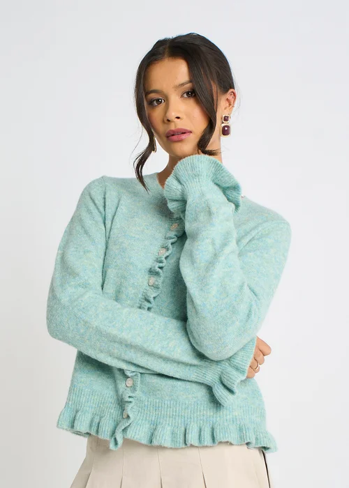 Gini London Green Long Sleeve Ruffle Front Cardigan - L/XL Image 4