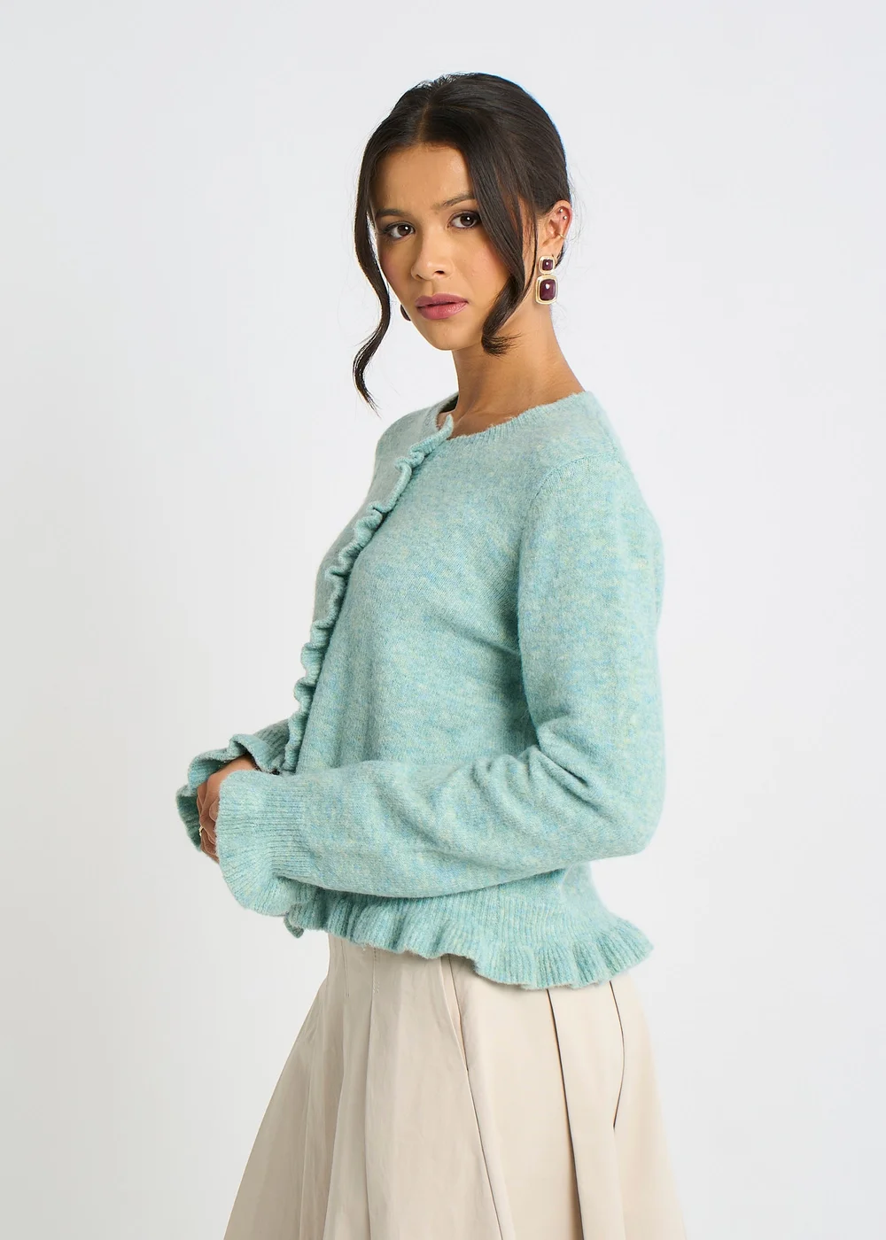 Gini London Green Long Sleeve Ruffle Front Cardigan - L/XL Image 5