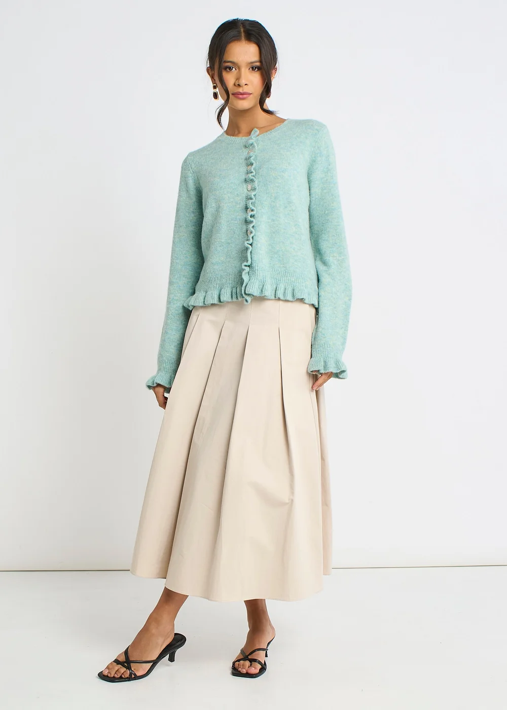 Gini London Green Long Sleeve Ruffle Front Cardigan - L/XL Image 2
