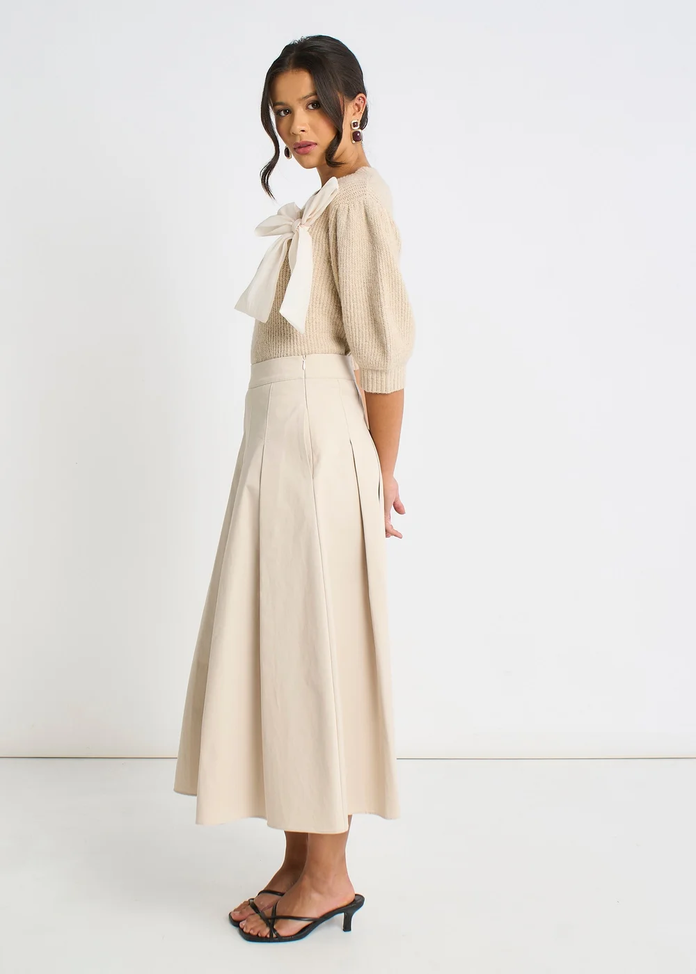 Gini London Mocha Chiffon Bow Knitted Jumper - L/XL Image 4