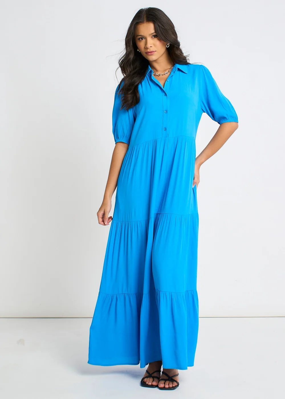 Gini London Blue Button Through Skater Maxi Dress - 16 Image 1
