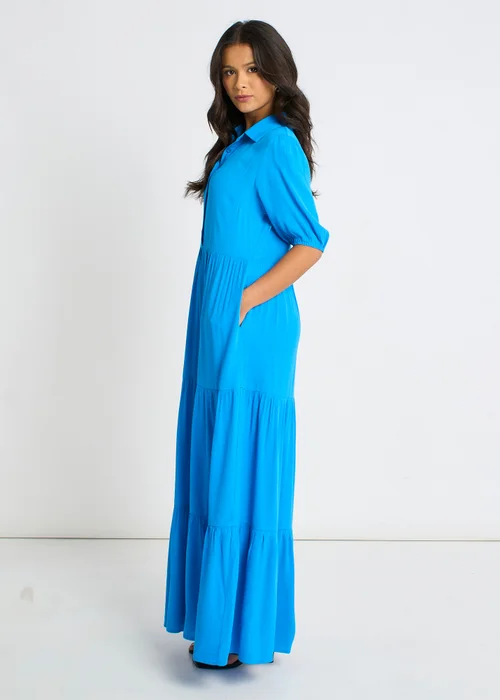 Gini London Blue Button Through Skater Maxi Dress - 16 Image 4