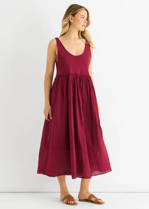 Gini London Red Scoop Neck Jersey Cotton Midi Dress - M/L Image 4