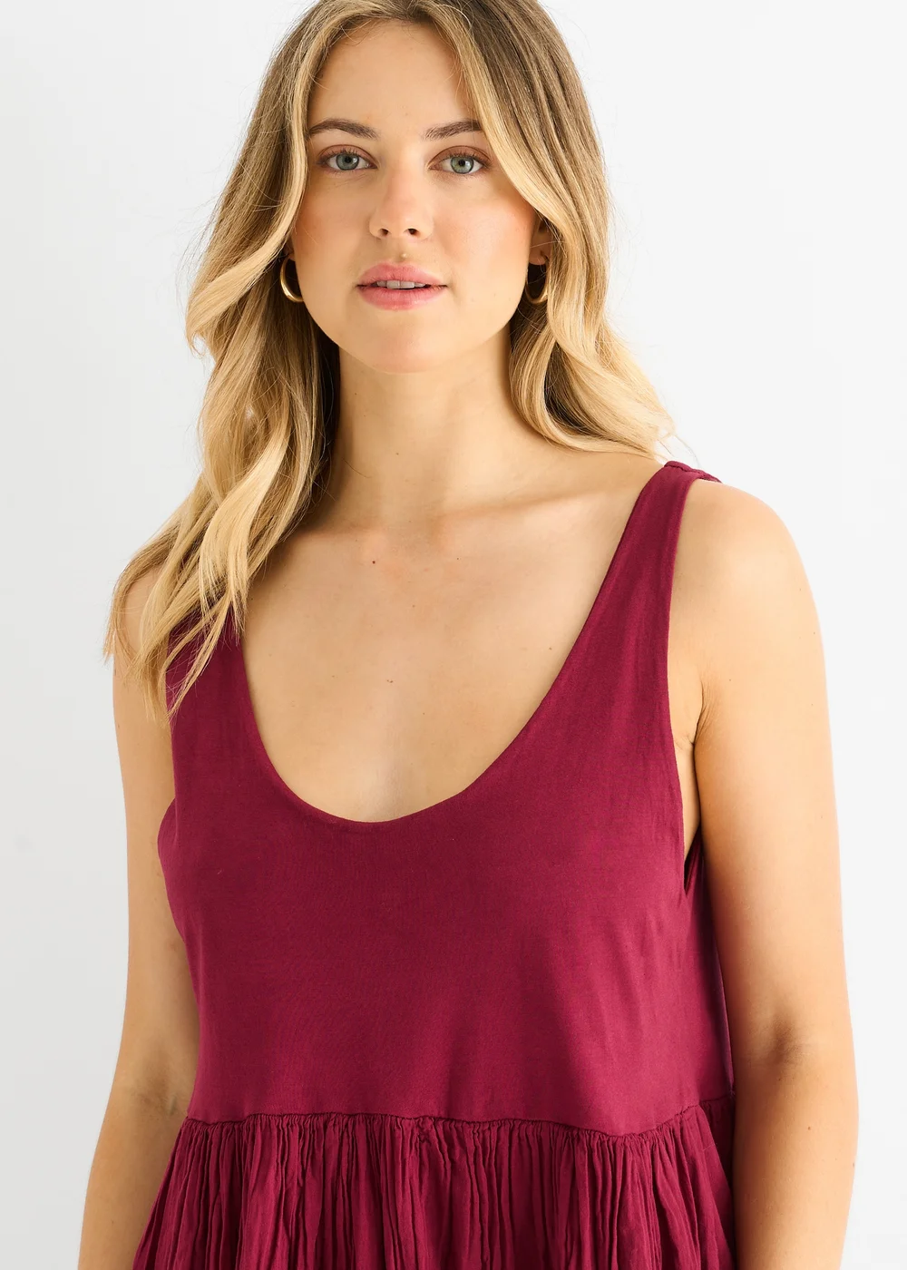 Gini London Red Scoop Neck Jersey Cotton Midi Dress - M/L Image 3