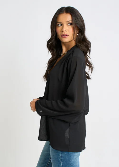 Gini London Black Textured Chiffon Oversized Blouse - M/L Image 4
