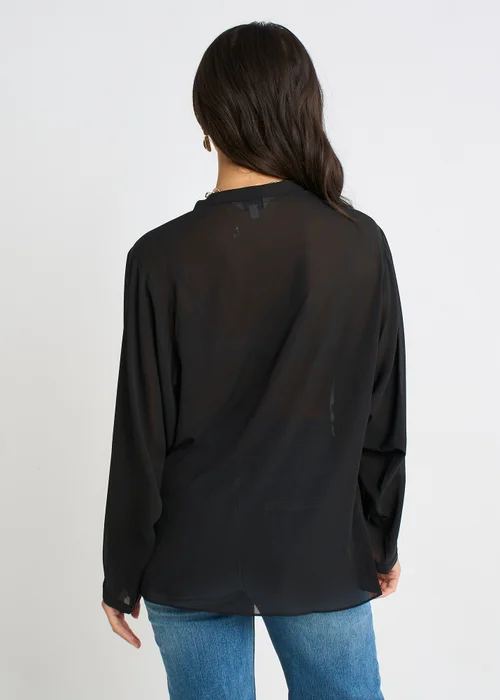 Gini London Black Textured Chiffon Oversized Blouse - M/L Image 2