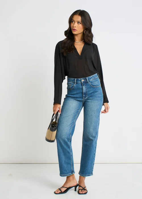 Gini London Black Textured Chiffon Oversized Blouse - M/L Image 1