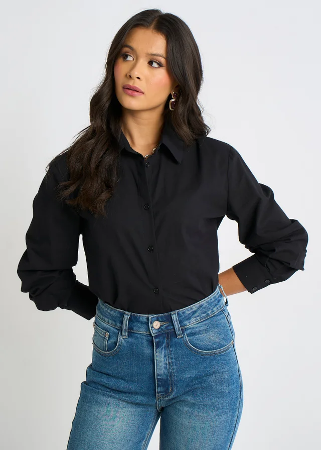 Gini London Black Linen Mix Button Through Shirt