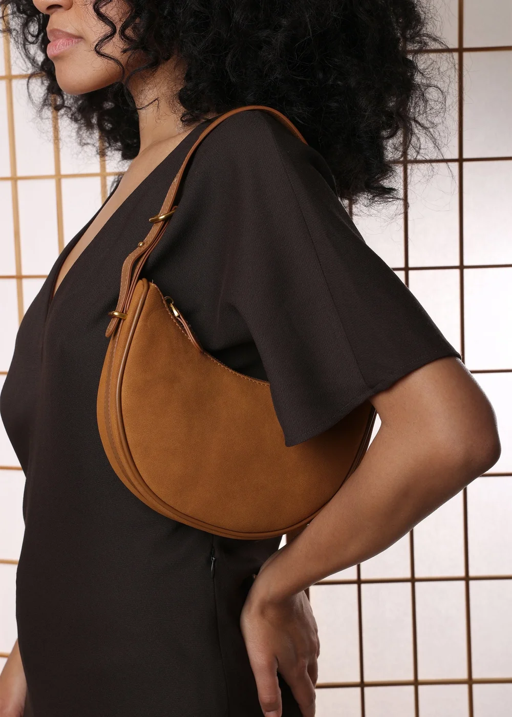 Where's That From Womens Pebble Modern Half Moon Shoulder Bag In Cognac - One Size Image 1