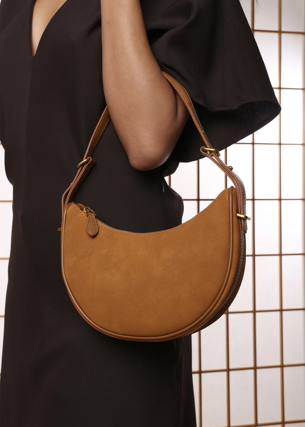 Where's That From Womens Pebble Modern Half Moon Shoulder Bag In Cognac - One Size Image 6