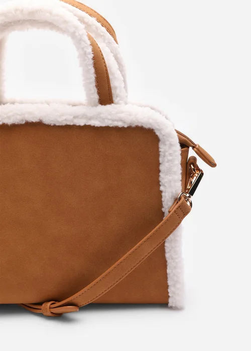 Where's That From Womens Kismet Borg Trim Tote Bag with Cross Body Strap In Tan - One Size Image 4