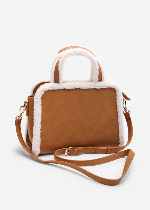 Where's That From Womens Kismet Borg Trim Tote Bag with Cross Body Strap In Tan - One Size Image 5
