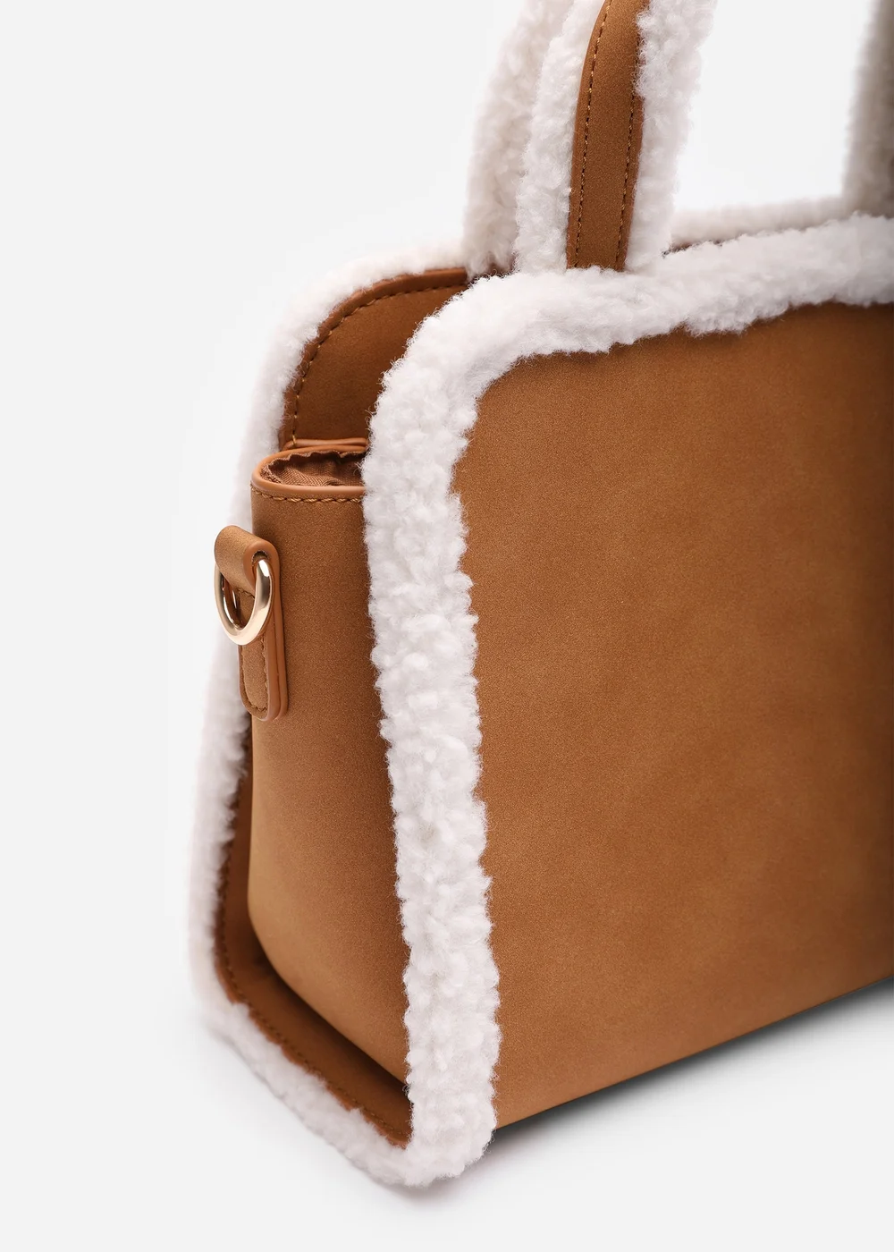 Where's That From Womens Kismet Borg Trim Tote Bag with Cross Body Strap In Tan - One Size Image 3