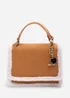 Where's That From Womens Freesia Top Handle Satchel Borg Trim Tote Bag In Tan - One Size Image 2