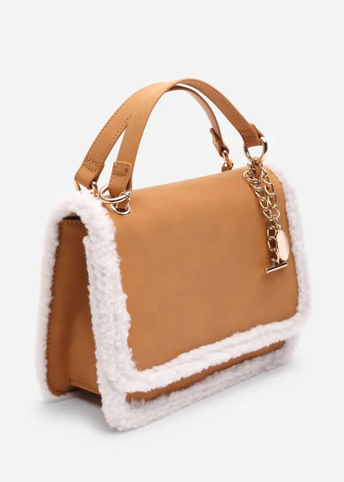 Where's That From Womens Freesia Top Handle Satchel Borg Trim Tote Bag In Tan - One Size Image 3