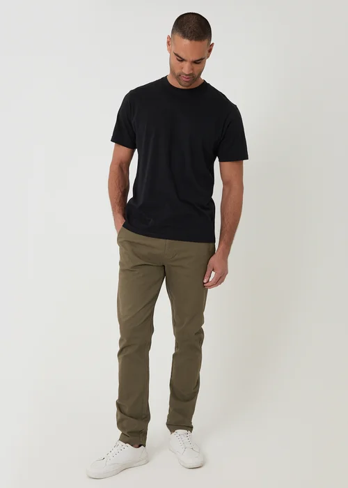 Threadbare Khaki Cotton Slim Fit Chino Trousers With Stretch - 38/L32 Image 3